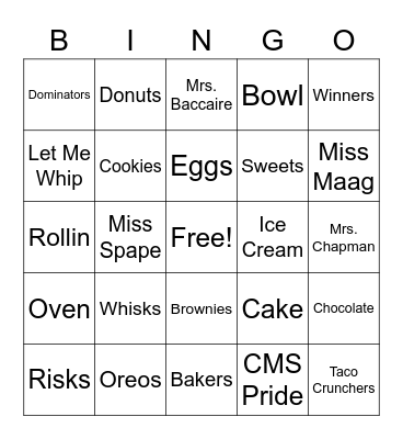 Whisk Takers Bingo Card