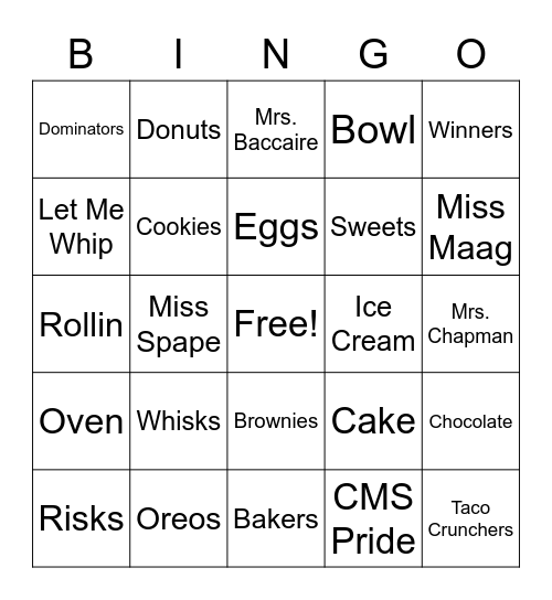 Whisk Takers Bingo Card