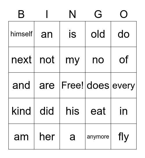 1st Grade (2) Bingo Card