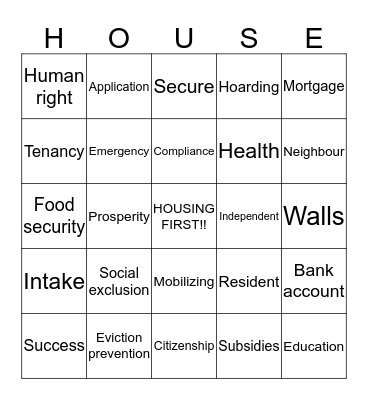 HOUSING FIRST BINGO Card
