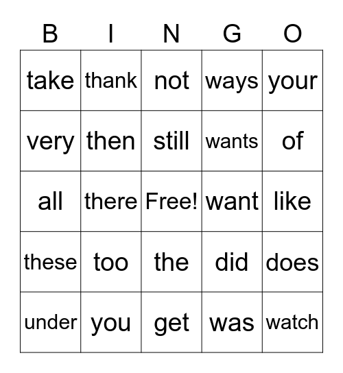 1st Grade (5) Bingo Card