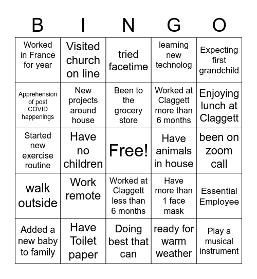 Claggett Connection - Edition 2 Bingo Card