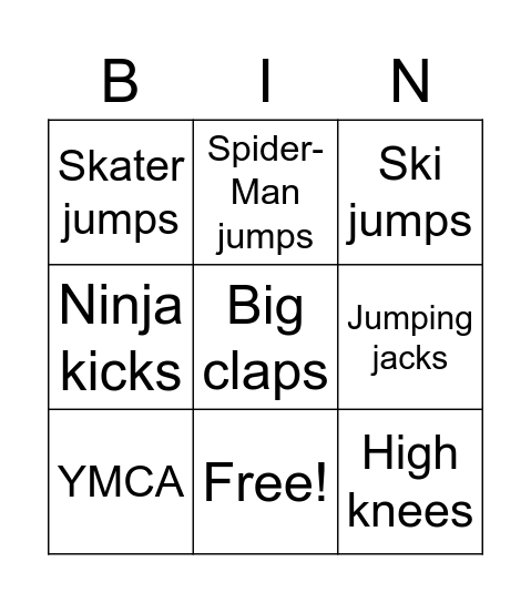 Bilateral Coordination Exercises Bingo Card