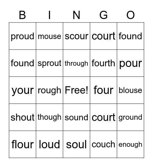 Vowel Team Bingo- "ou" Bingo Card