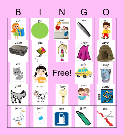 /g/ and /k/ bingo Card