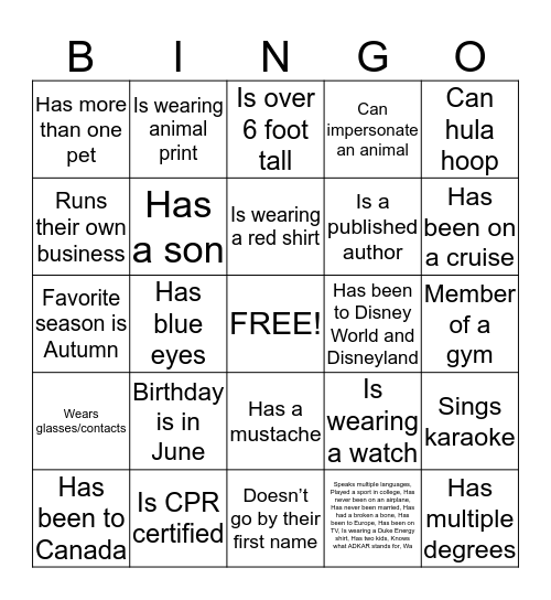 Untitled Bingo Card