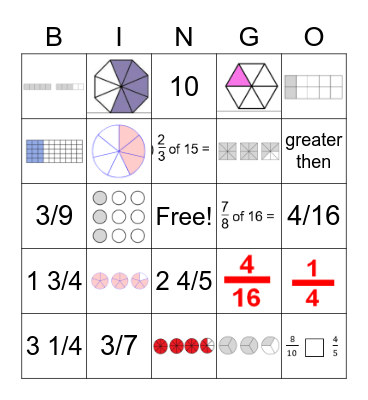 Bingo Review - Fractions Tregz Bingo Card