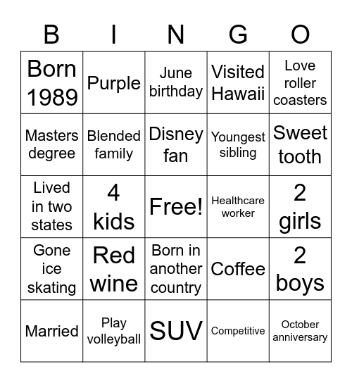 Kayla’s Bingo Card