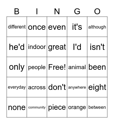 2nd Grade (1) Bingo Card