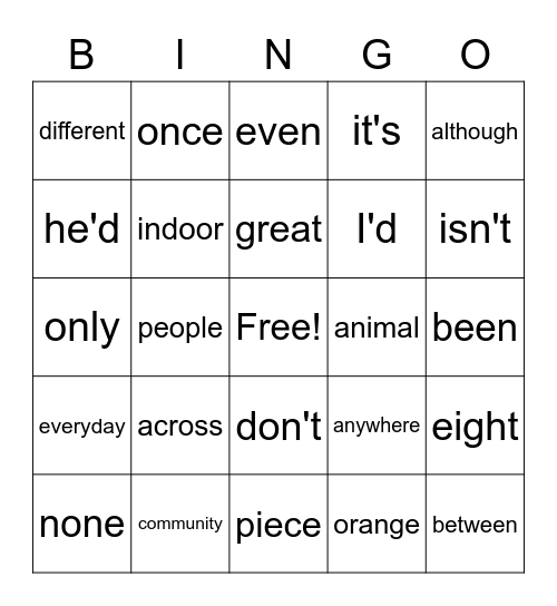 2nd Grade (1) Bingo Card
