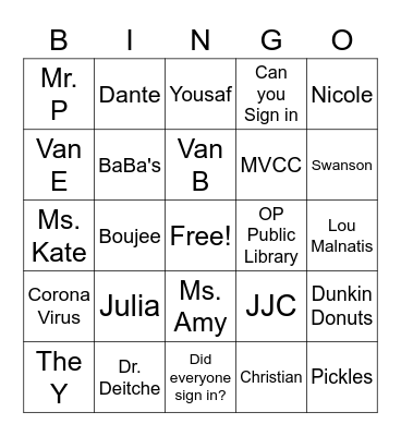 Hopewell Bingo Card