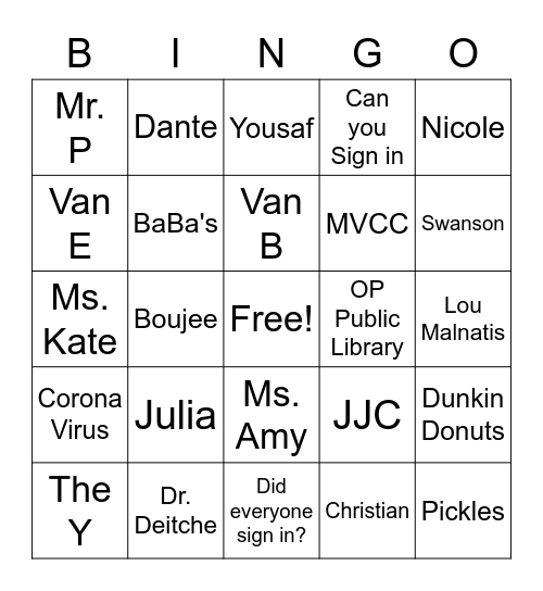 Hopewell Bingo Card