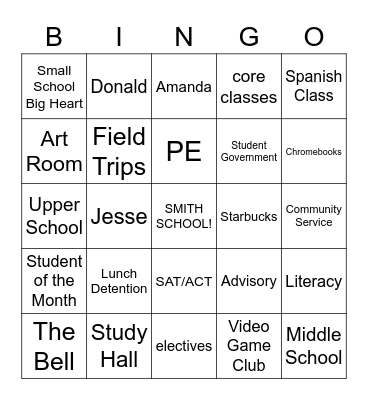 The Smith School Bingo Card