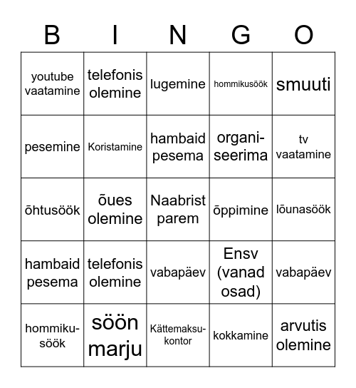 Murdeealine laps Bingo Card