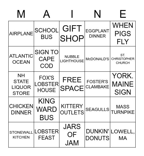 Down East Maine Bingo Card