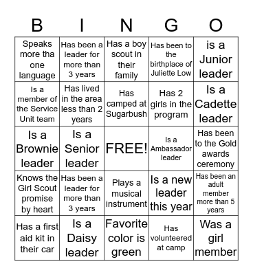 Leader Bingo Card