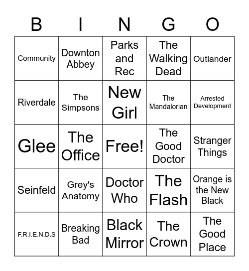 Drama 10 - TV Shows Bingo Card