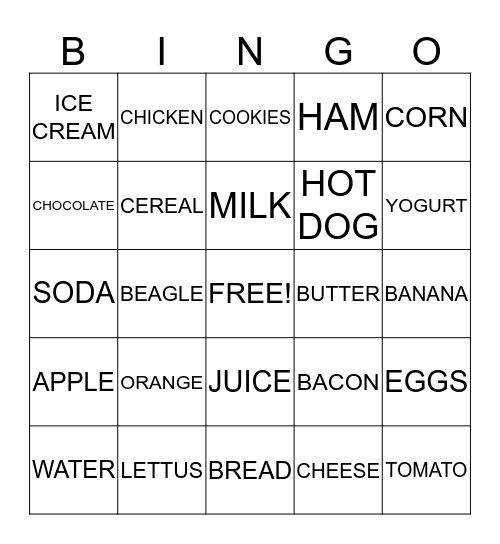 GROCERY BINGO Card