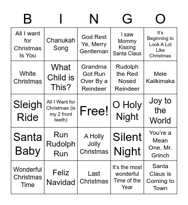 Christmas Song Bingo Card