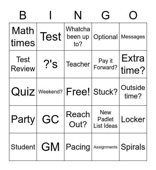 Mon. Math GM 5/4/2020 Bingo Card