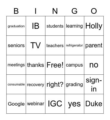 4.28 Faculty Meeting Bingo Card