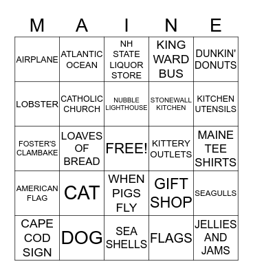 DOWN EAST MAINE Bingo Card