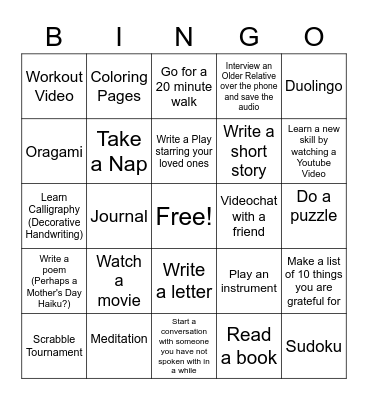 Wellness Bingo Card