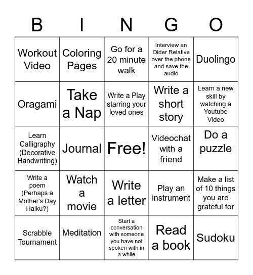 Wellness Bingo Card