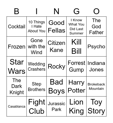 BMORE Bingo: Movie Edition Bingo Card
