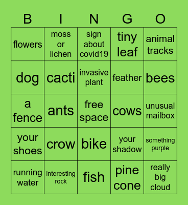 Nature Walk Bingo Card