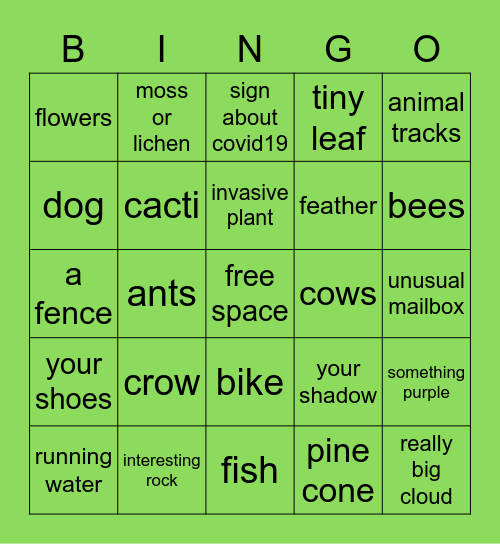 Nature Walk Bingo Card