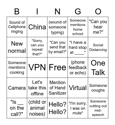 COVID-19 Conference Call Bingo Card