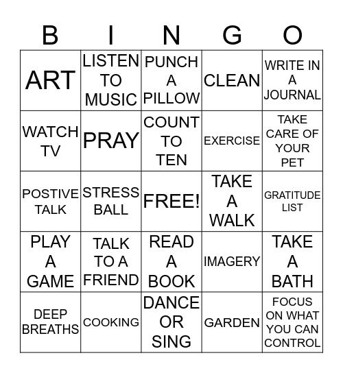 COPING SKILLS BINGO Card