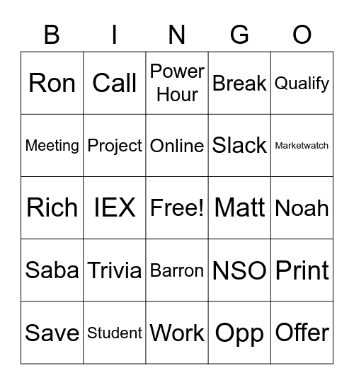 Princeton Retention Bingo Card