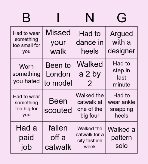 Catwalk bingo! Bingo Card