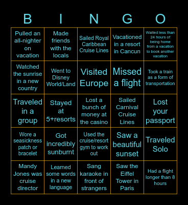 Seas The Day Vacations Bingo Card