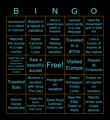 Seas The Day Vacations Bingo Card