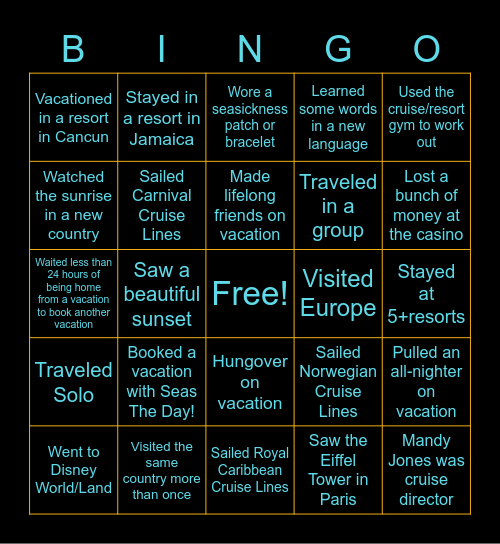 Seas The Day Vacations Bingo Card