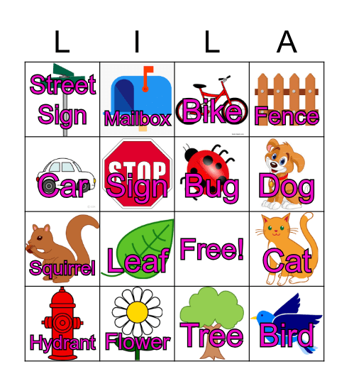 Lila's Walk Bingo Card