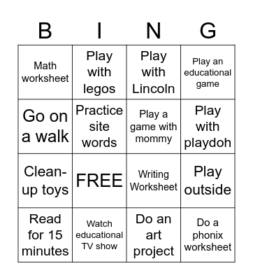 Luca's Bingo Card Bingo Card