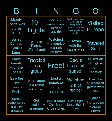 Seas The Day Vacations Bingo Card