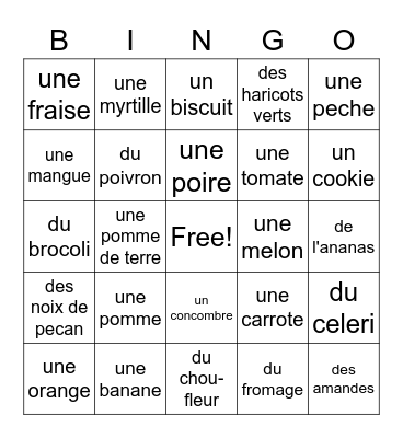 Snack Foods French Bingo Card