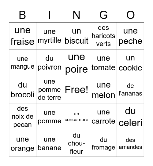 Snack Foods French Bingo Card