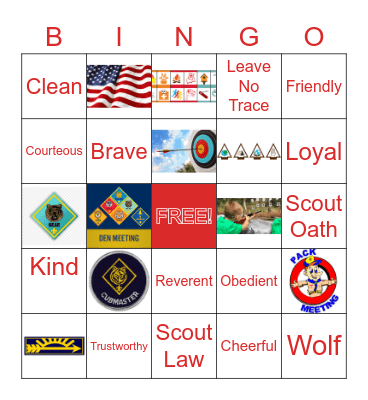 Cub Scout BINGO Card