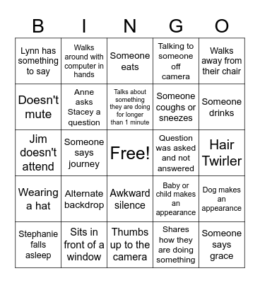 Zoom Call Bingo Card