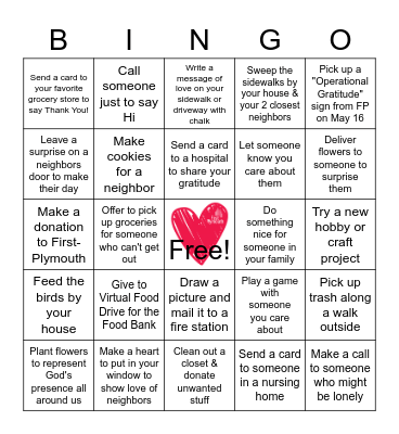 OPERATION GRATITUDE Bingo Card