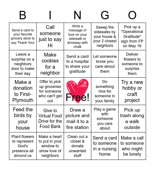 OPERATION GRATITUDE Bingo Card