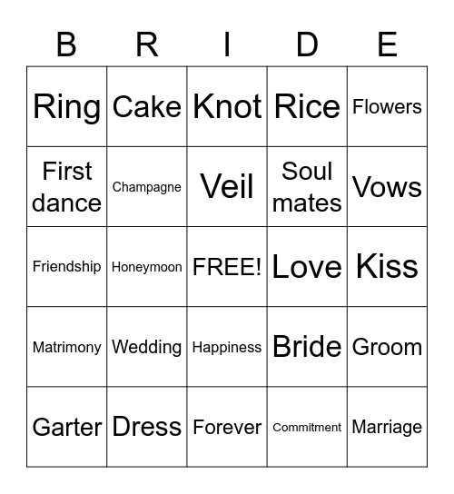 WEDDING BINGO Card