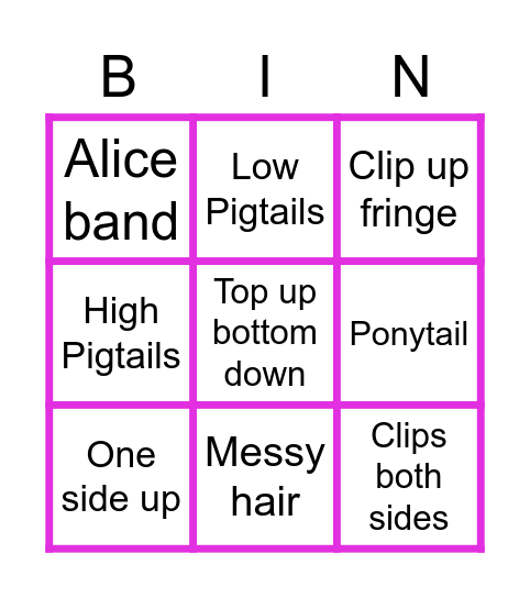 Hair style bingo Card