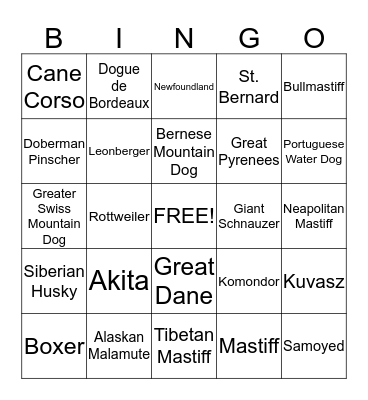 Working Breeds Bingo Card